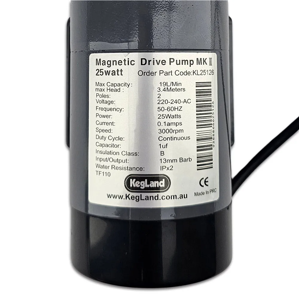 13mm Barbed 25 Watt High Temperature Magnetic Drive Pump (220-240v)