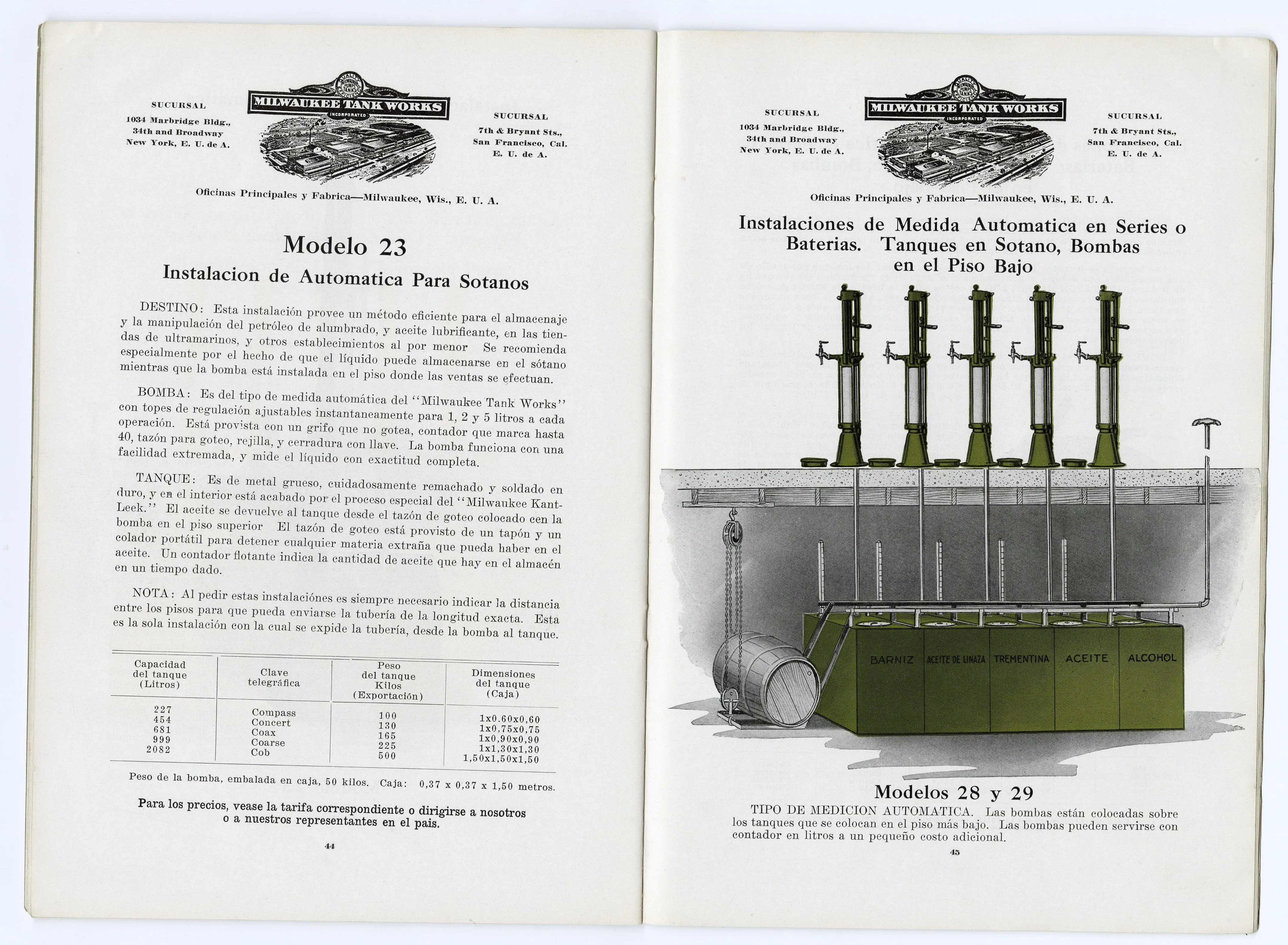 Antique Spanish TANQUES, BOMBAS Y ACCESORIOS CATALOG, Oil Pump, Tanks