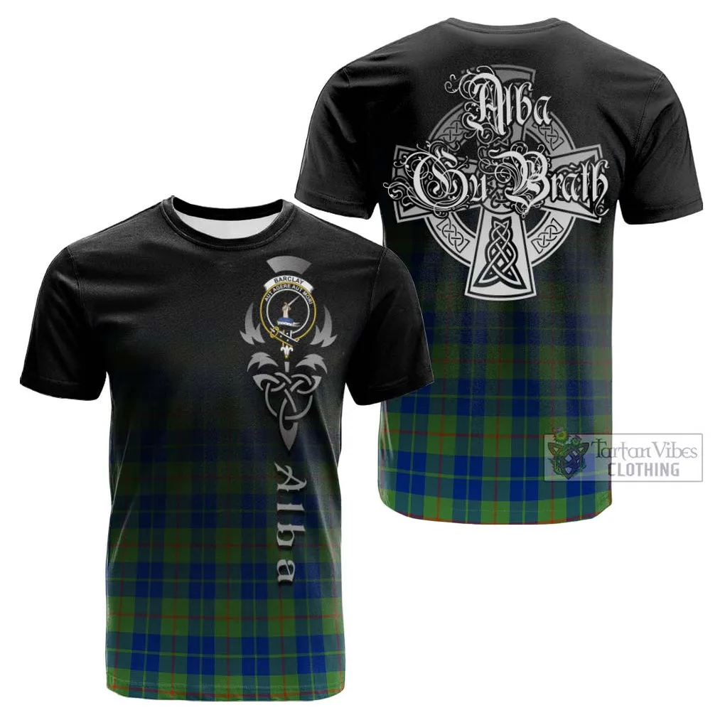 Barclay Hunting Ancient Tartan Cotton T-shirt Featuring Alba Gu Brath Family Crest Celtic Inspired