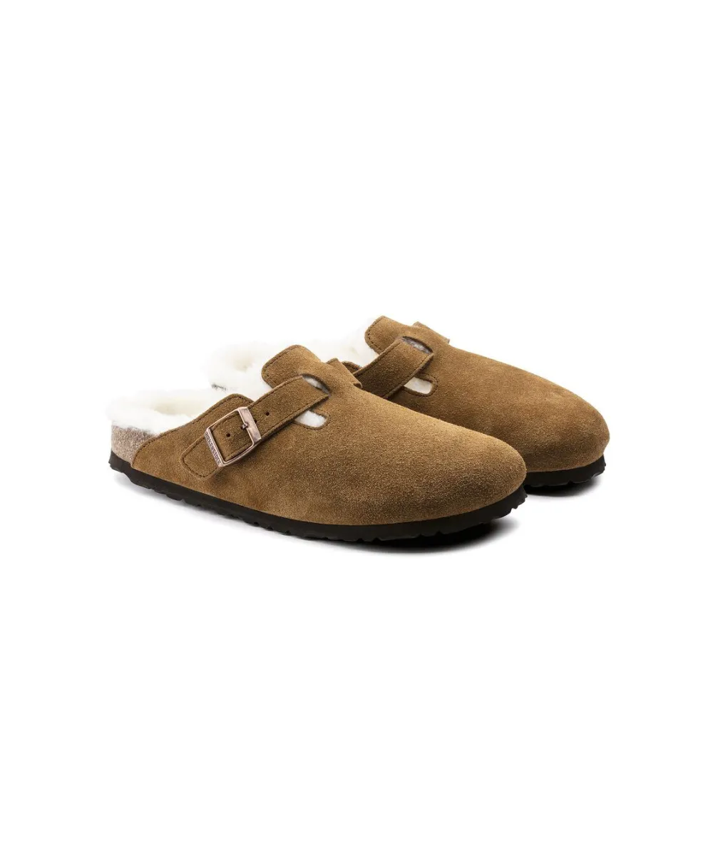 BIRKENSTOCK BOSTON SHEARLING SUEDE LEATHER IN BROWN