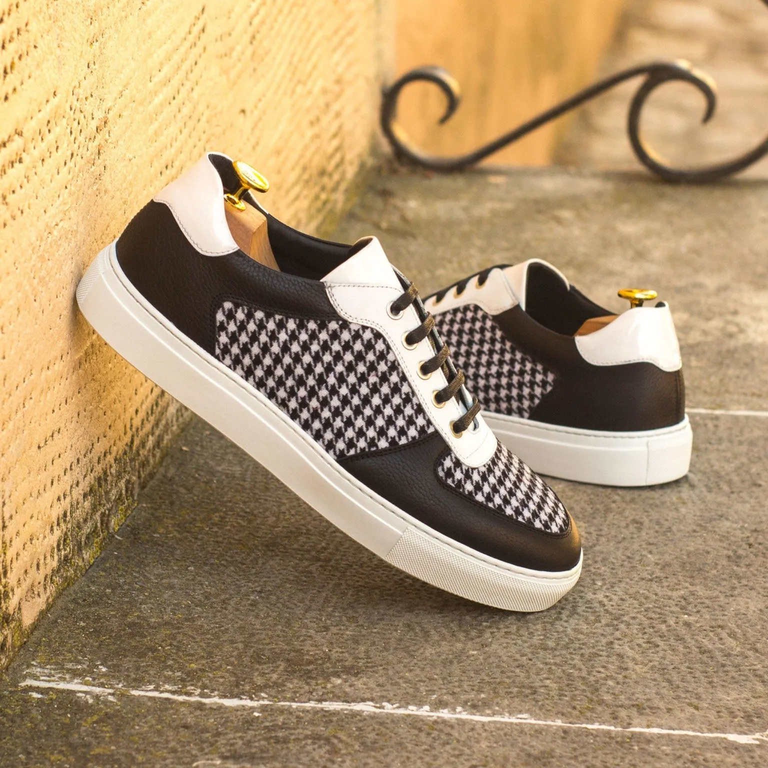 Black & White Houndstooth Low-Top Sneakers