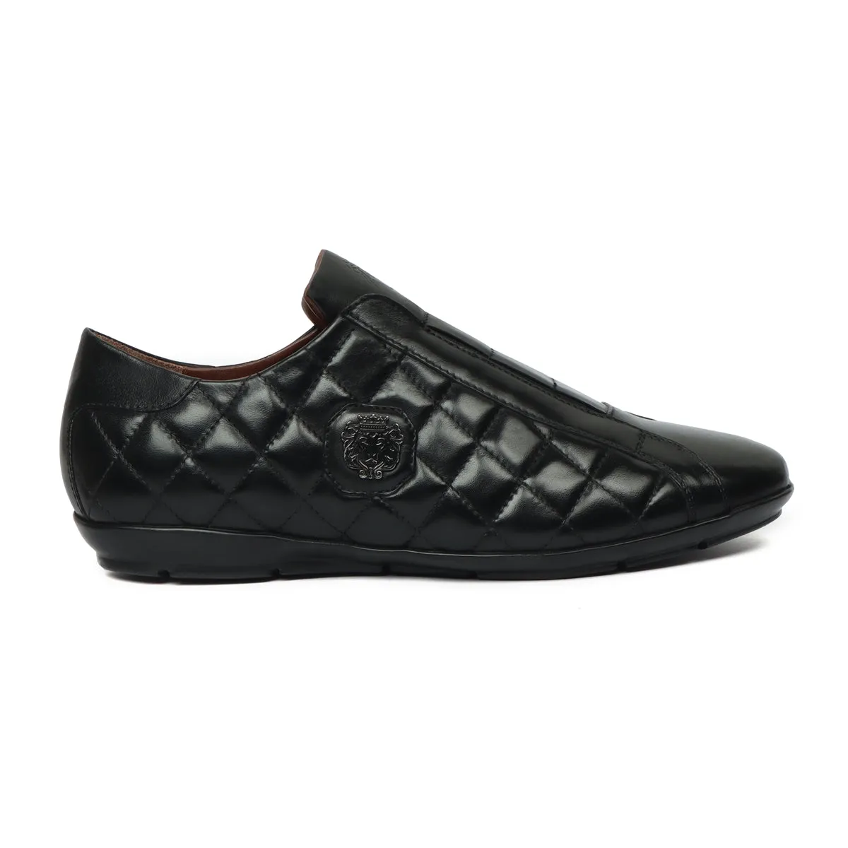 Black Diamond Stitched Leather Comfort Sneakers