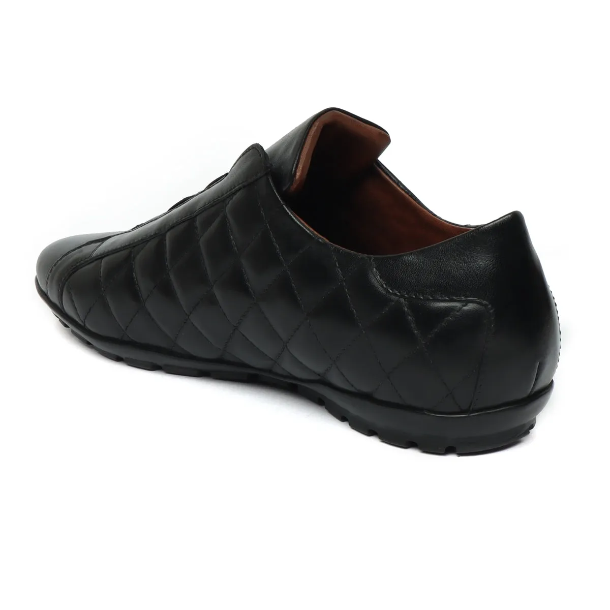 Black Diamond Stitched Leather Comfort Sneakers