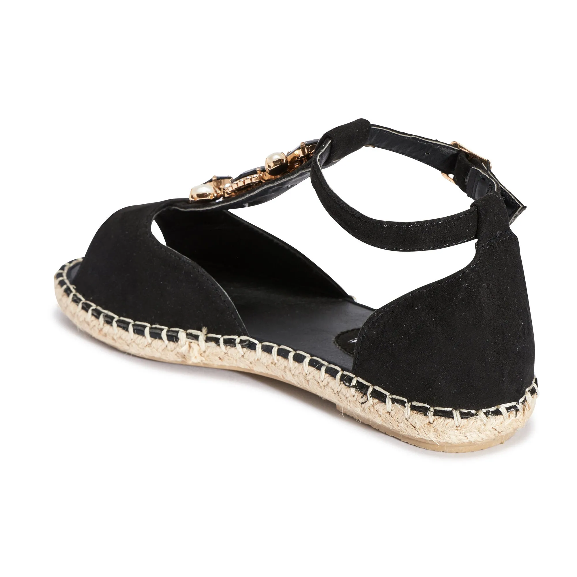 Black Jewelled Flat Sandal