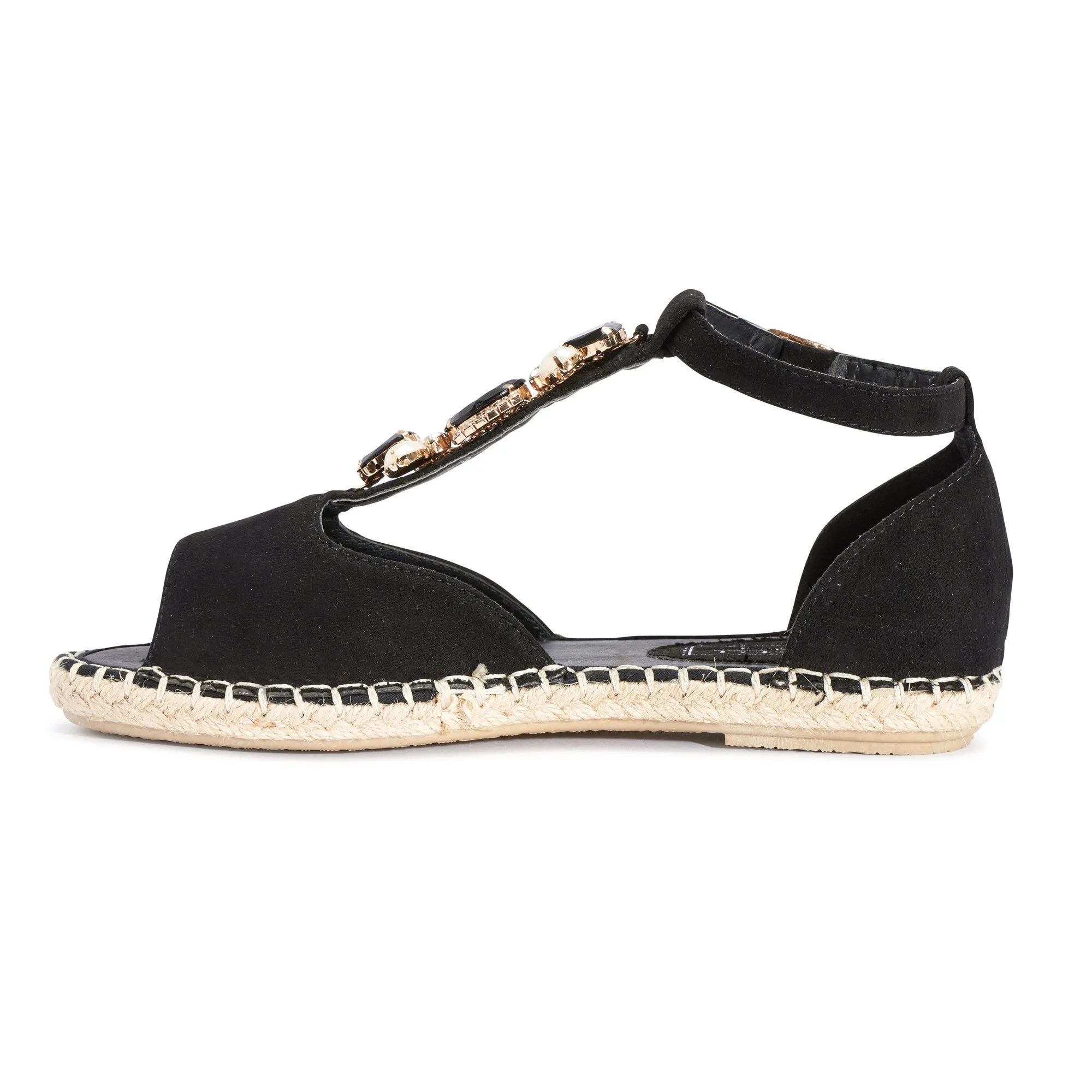 Black Jewelled Flat Sandal