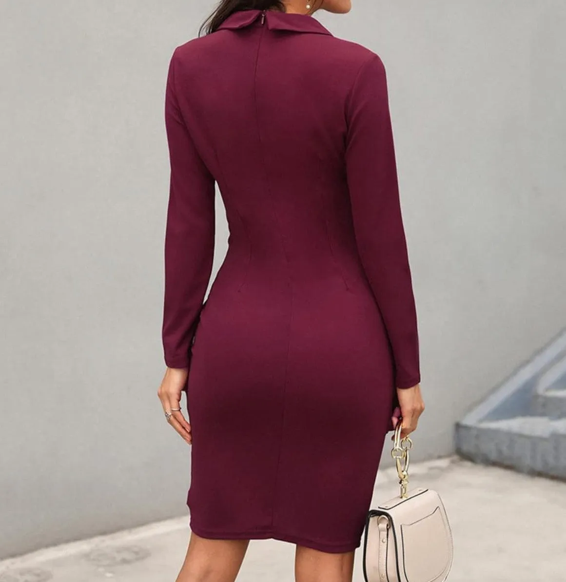 Blazer Style Button Dress in Wine Red