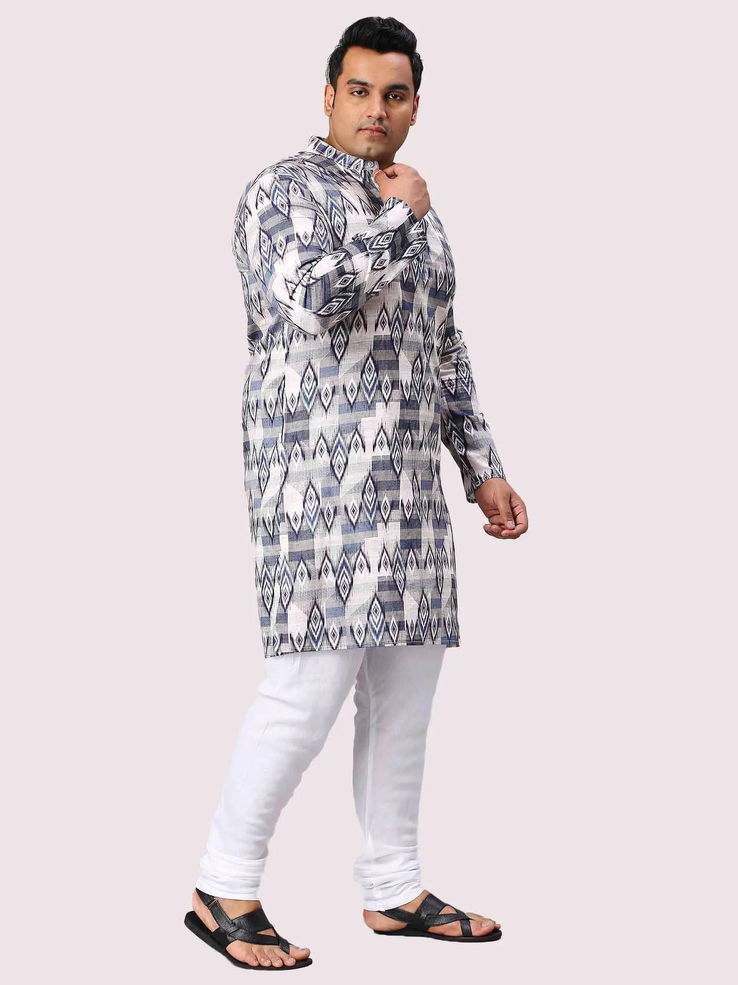 Blue Pattern Digital Printed Men's Plus Size Kurta