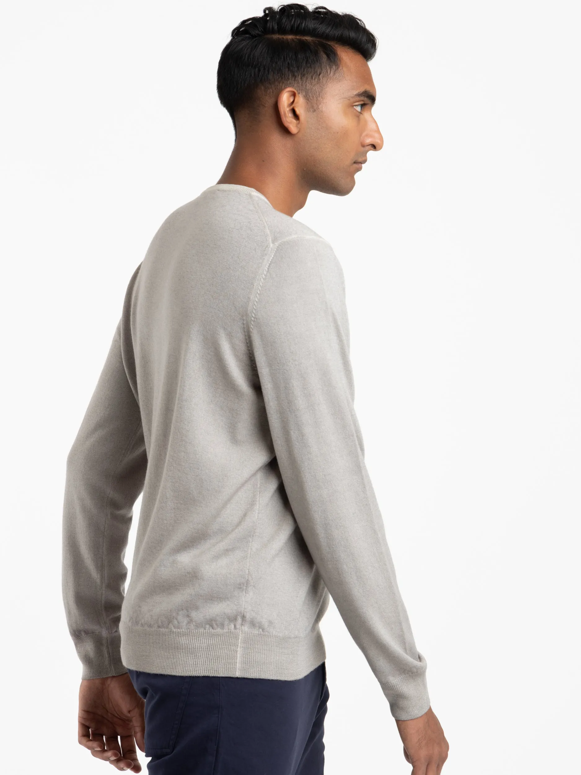 Bone White Merino Wool Crewneck Sweater