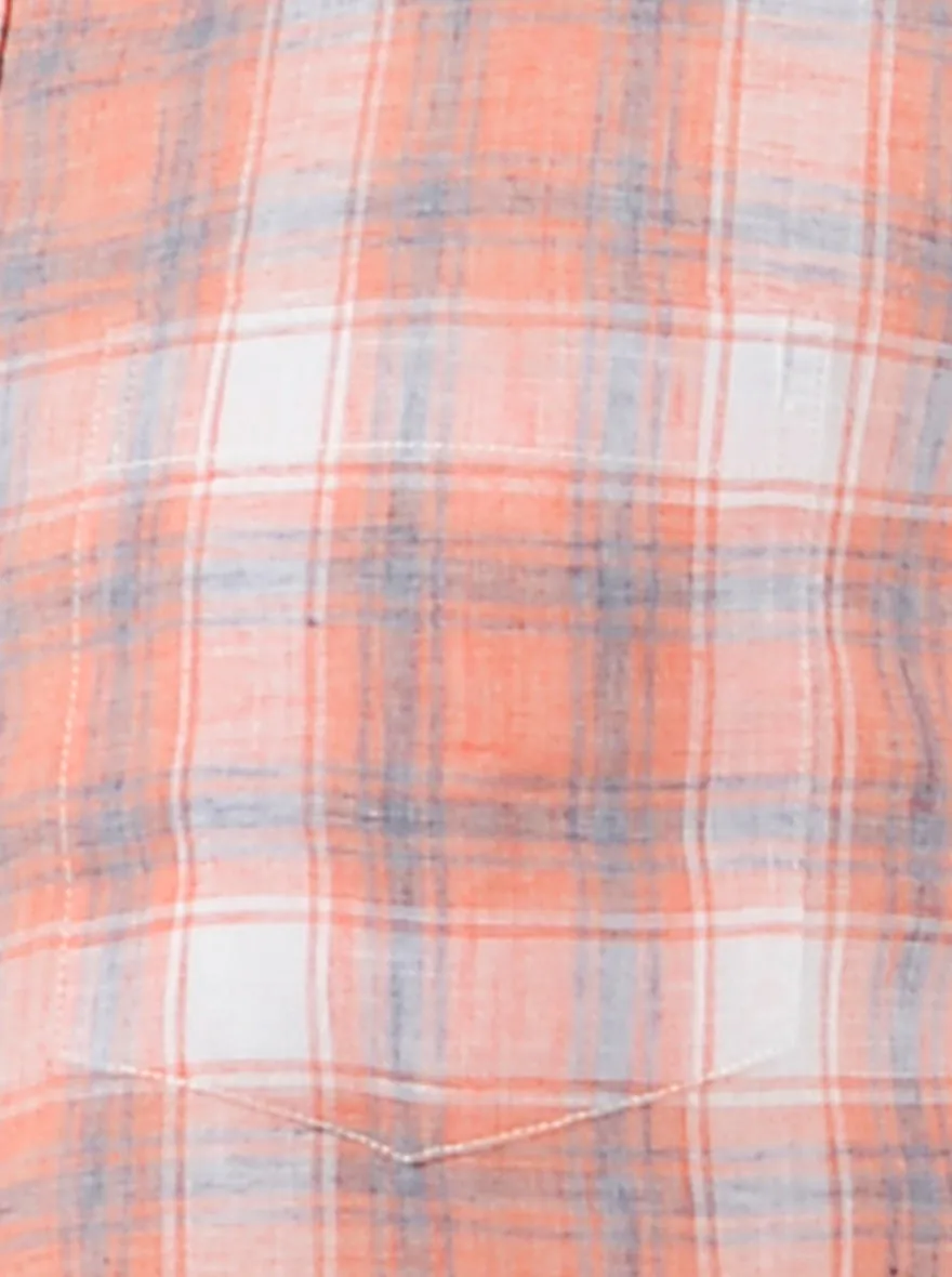 Camellia Orange Checked Slim Fit Casual Shirt | Greenfibre