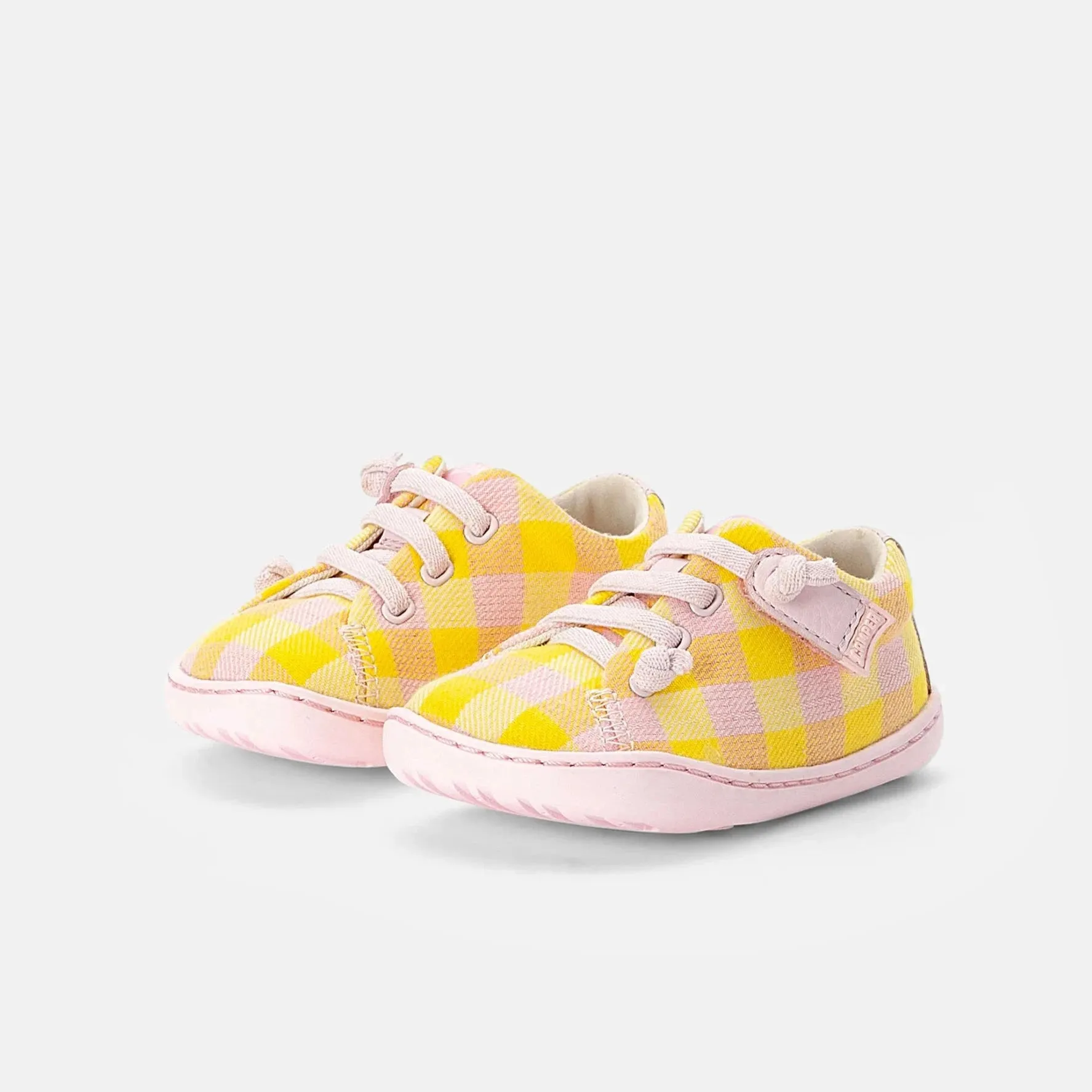 Camper Kids Baby PEU Yellow / Pink Plaid Leather Sneakers Shoes