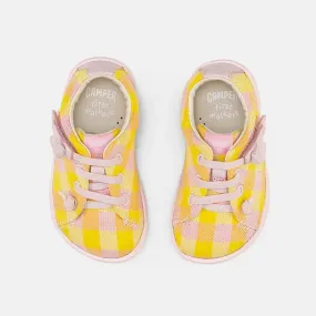 Camper Kids Baby PEU Yellow / Pink Plaid Leather Sneakers Shoes