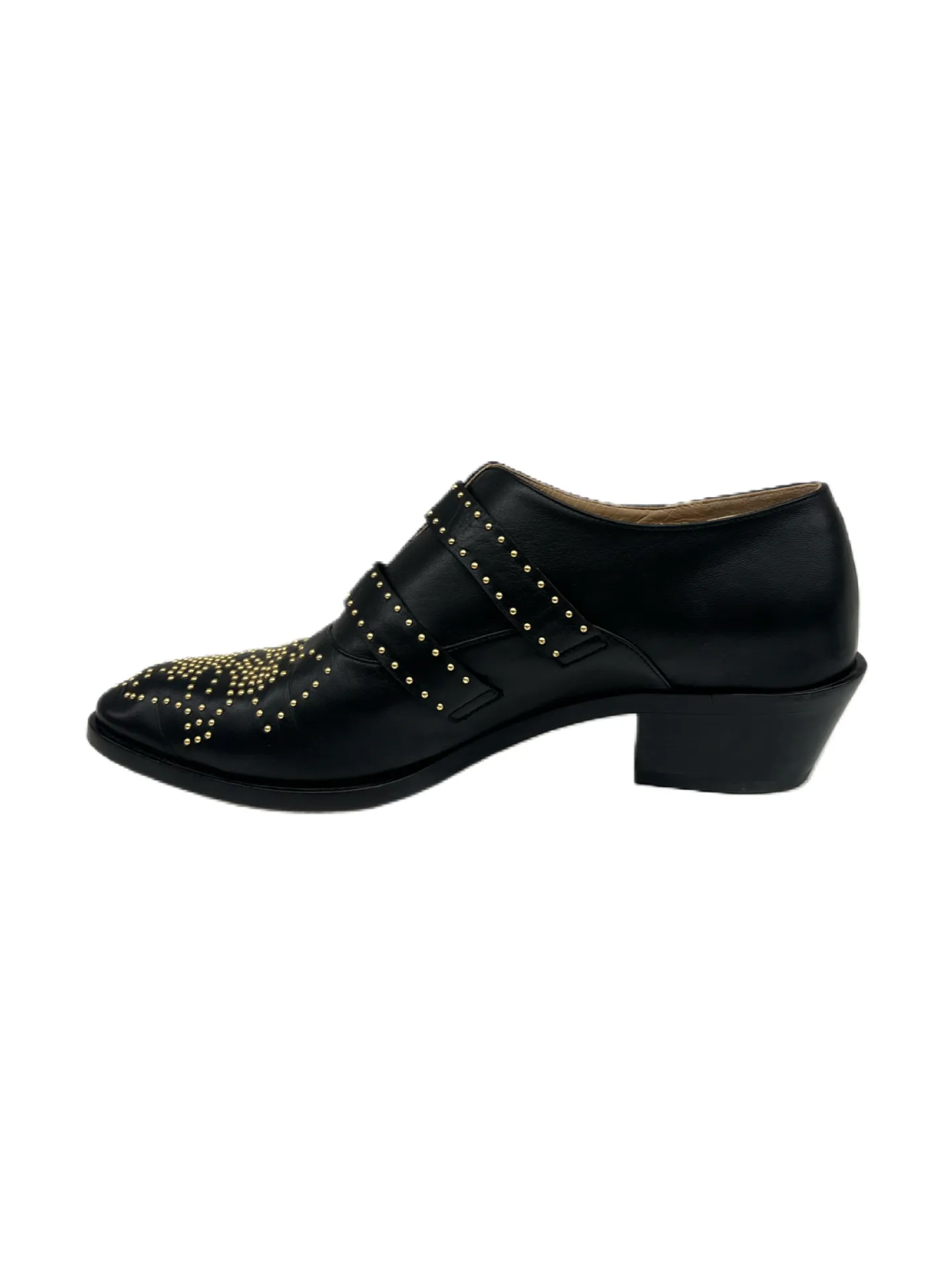 Chloe Black Flats w Gold Studs. Size: 38