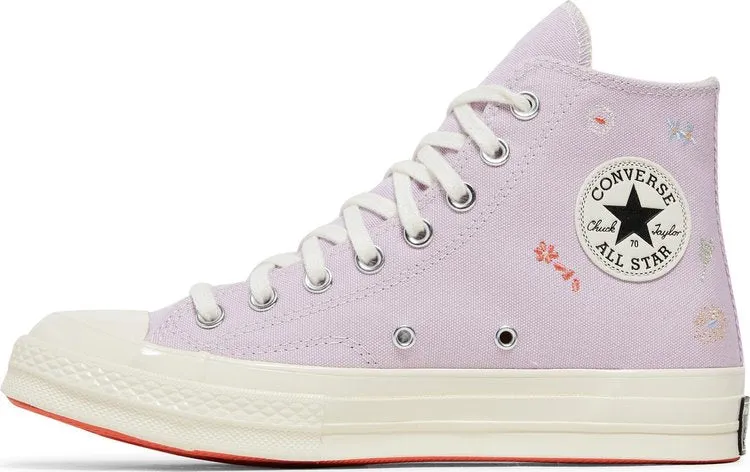 Converse Wmns Chuck 70 High Embroidered Floral Print Sneakers - Pale Amethyst, Purple