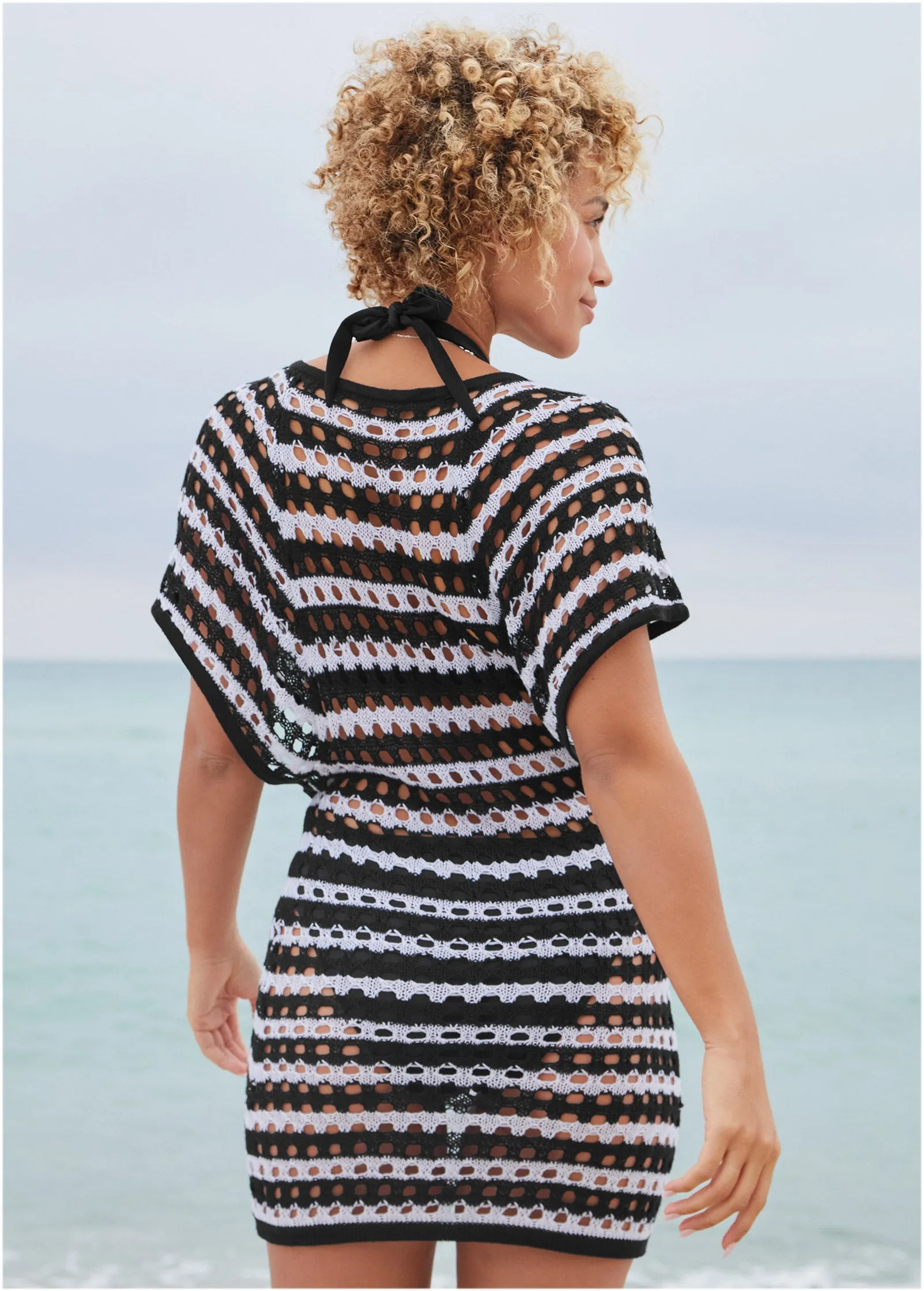 Crochet Mini Cover-Up Dress - Black & White