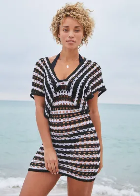 Crochet Mini Cover-Up Dress - Black & White