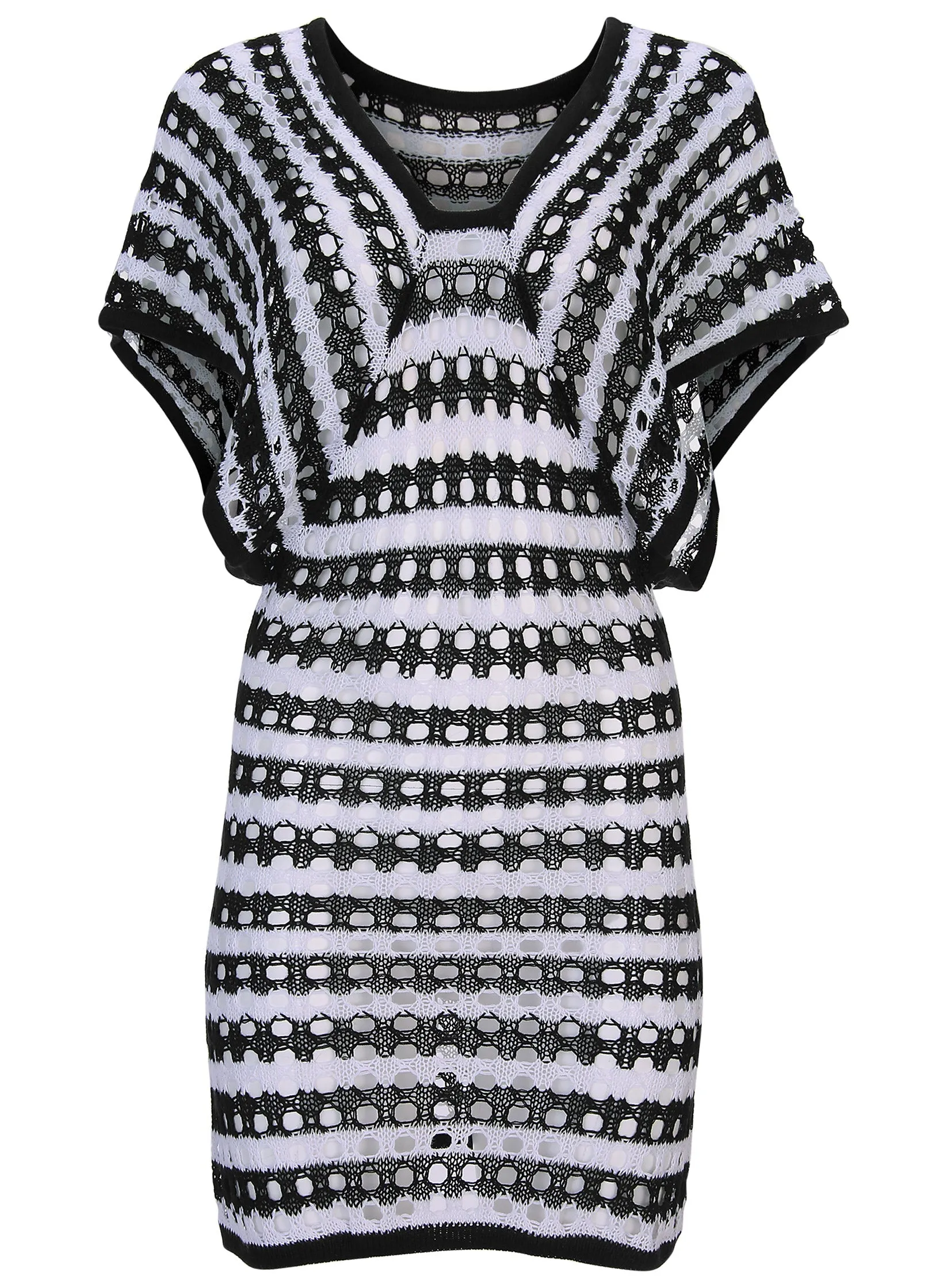 Crochet Mini Cover-Up Dress - Black & White