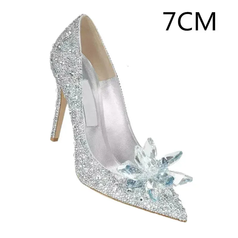 Crystal Gold Dress Bridal Shoes Silver Pointed High Heels Stiletto Bridesmaid Shallow Mouth Wedding Women 240615