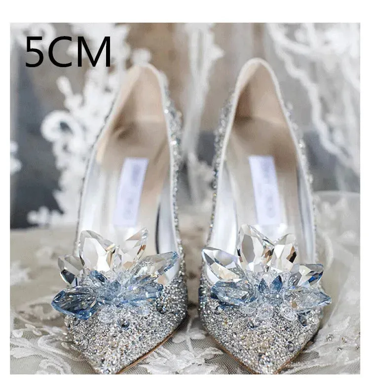 Crystal Gold Dress Bridal Shoes Silver Pointed High Heels Stiletto Bridesmaid Shallow Mouth Wedding Women 240615