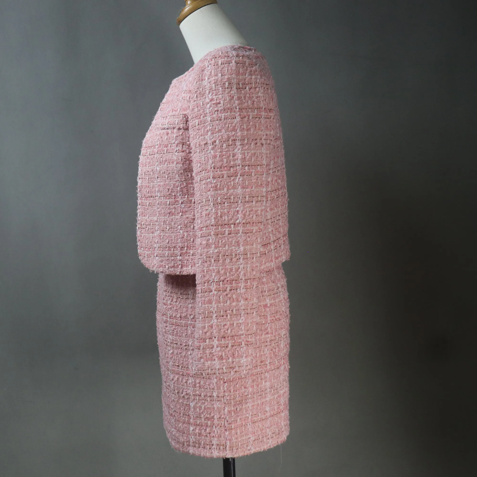 Custom Made Pink Suit Tweed Jacket   Bow Dress