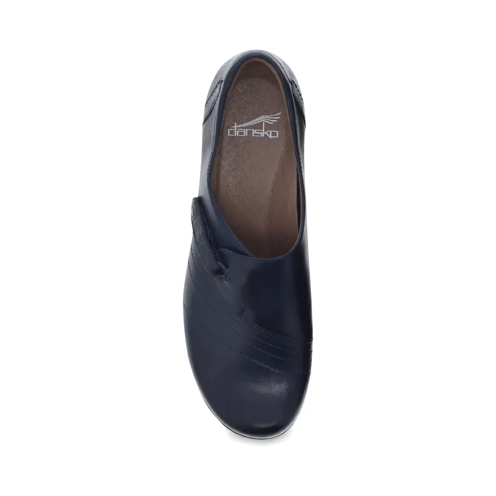 Dansko Women's Franny Leather Slip On Heeled Shoes in Navy