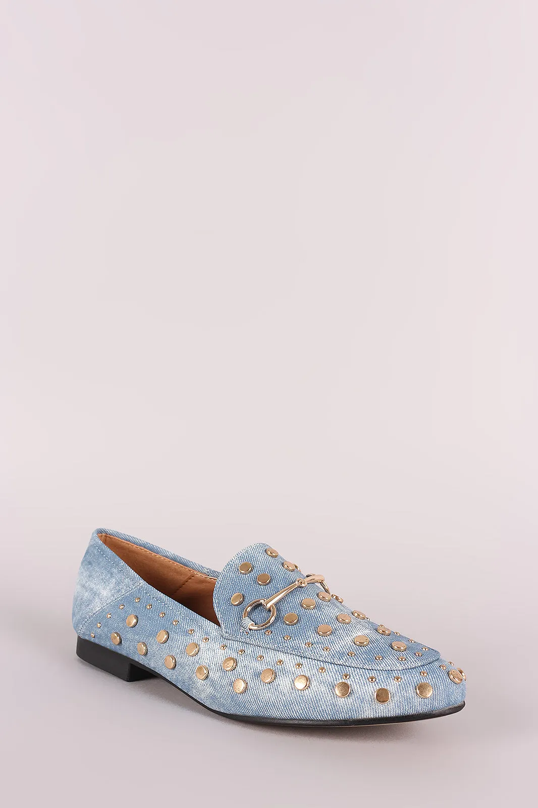 Denim Print Studded Horsebit Loafer