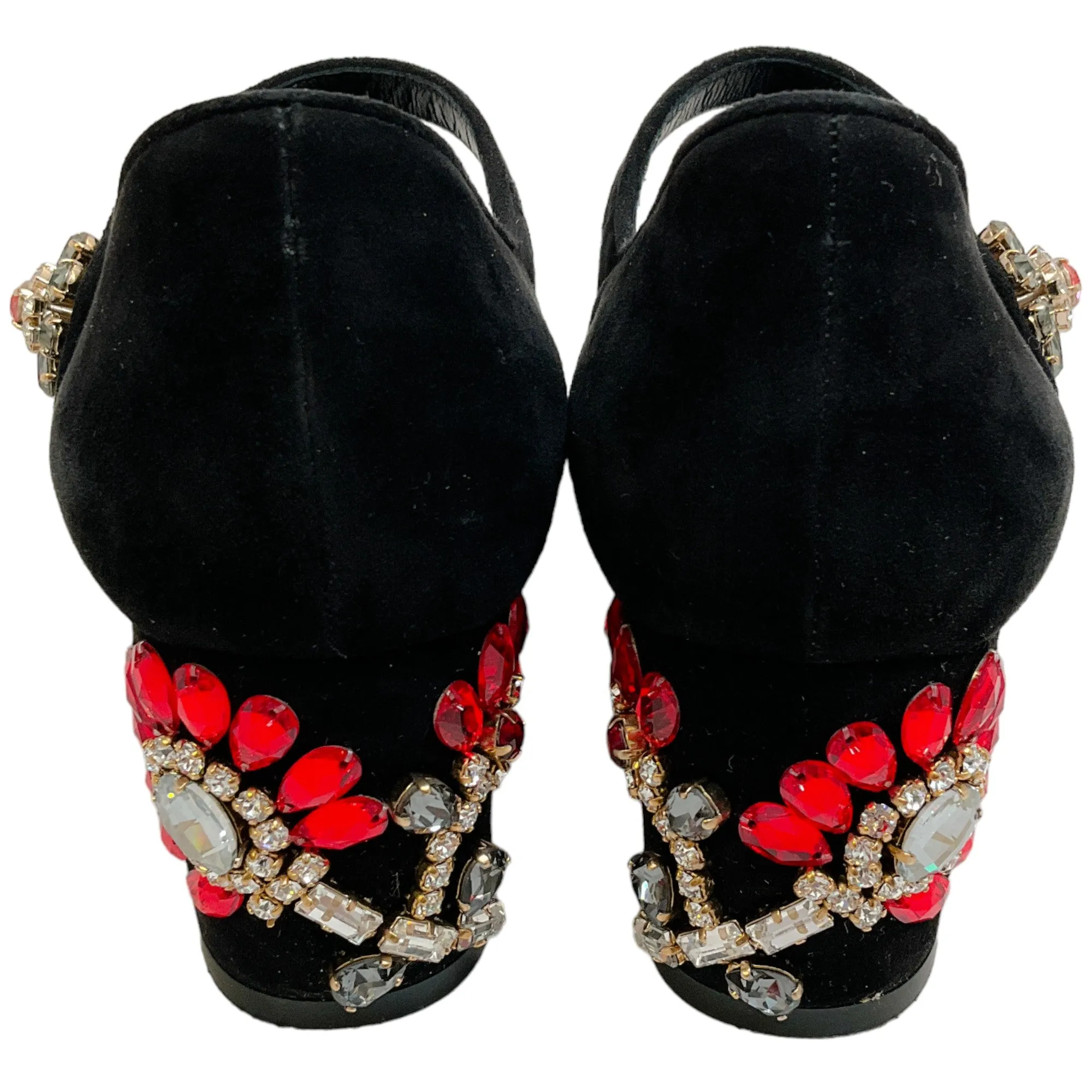 Dolce & Gabbana Black Suede Mary Jane Pumps with Crystal Embellishments