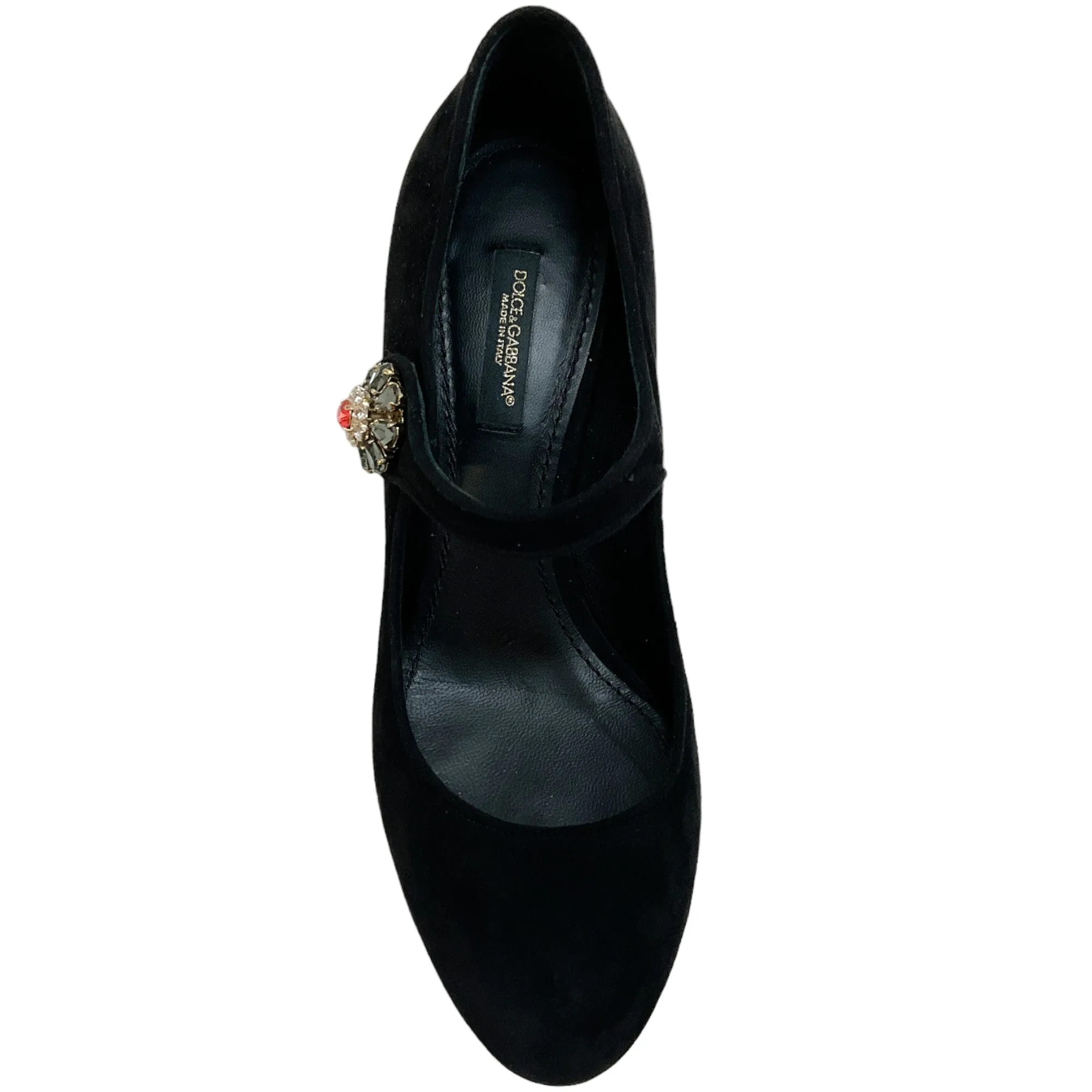 Dolce & Gabbana Black Suede Mary Jane Pumps with Crystal Embellishments