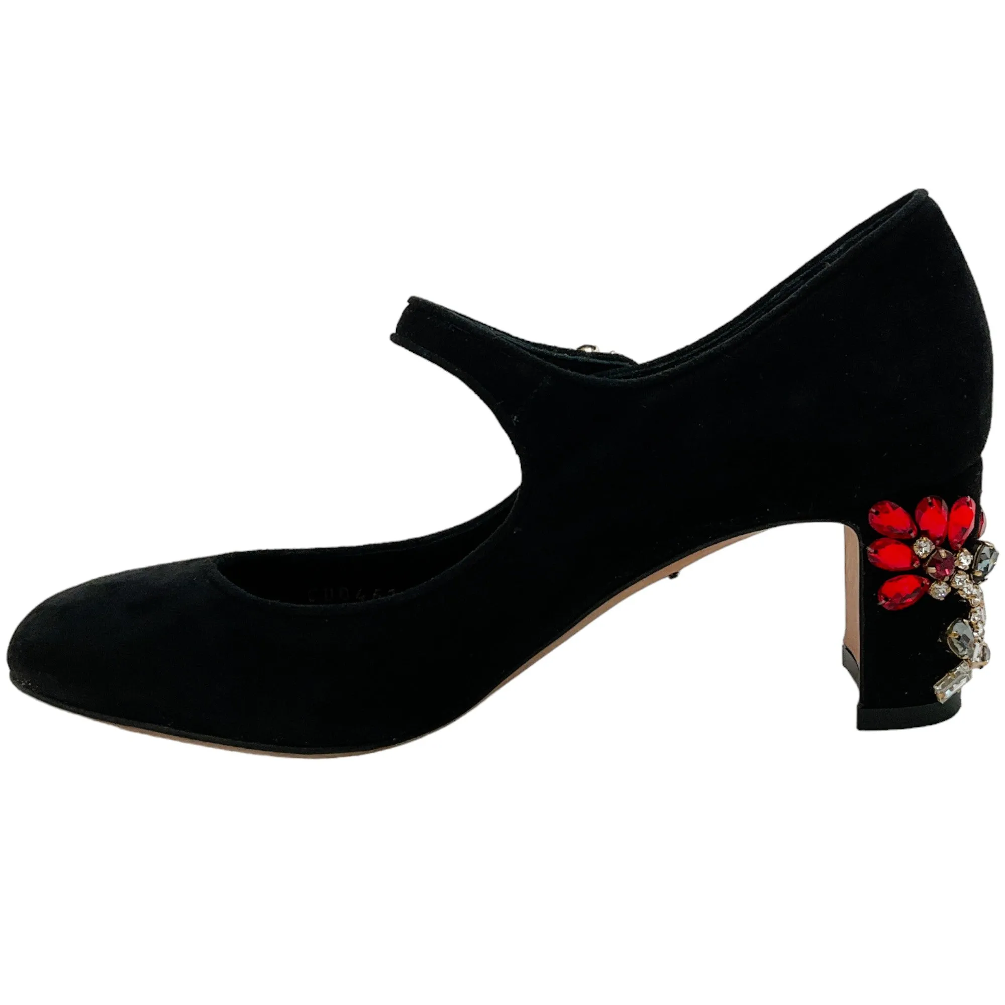 Dolce & Gabbana Black Suede Mary Jane Pumps with Crystal Embellishments