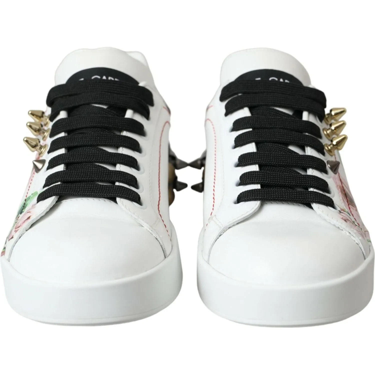 Dolce & Gabbana White Leather Crystal Roses Floral Sneakers Shoes