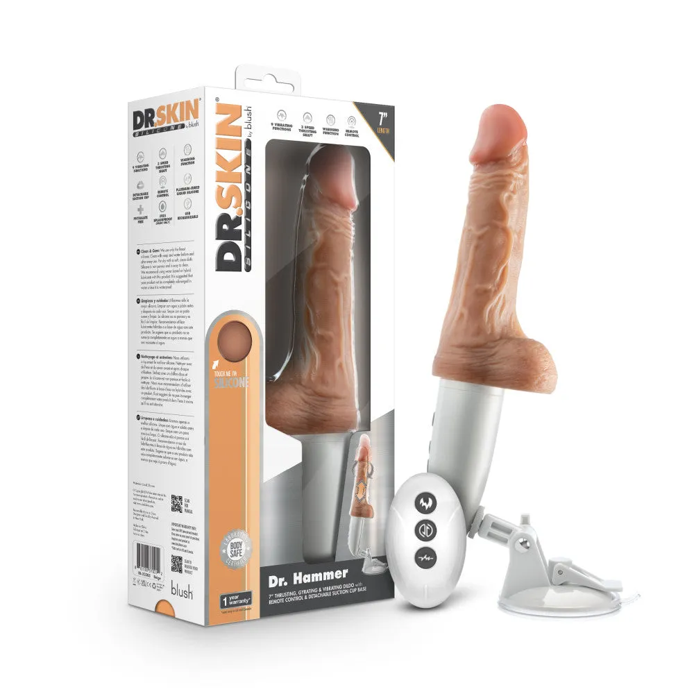 Dr. Skin Silicone By Blush® | Dr. Hammer 7 Inch Vibrating And Thrusting Dildo – Soft Liquid Silicone Realistic Penis With Warming Sensations – Beige