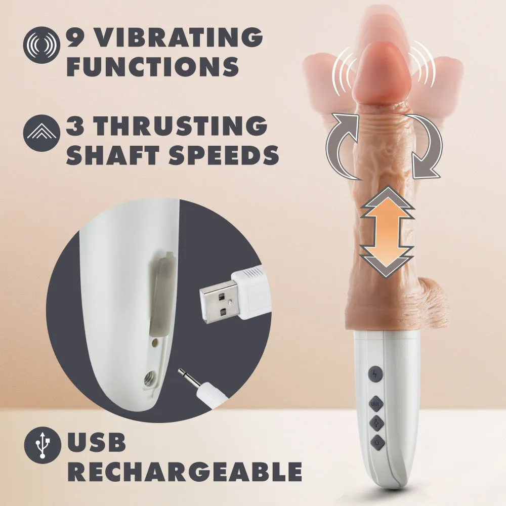 Dr. Skin Silicone By Blush® | Dr. Hammer 7 Inch Vibrating And Thrusting Dildo – Soft Liquid Silicone Realistic Penis With Warming Sensations – Beige