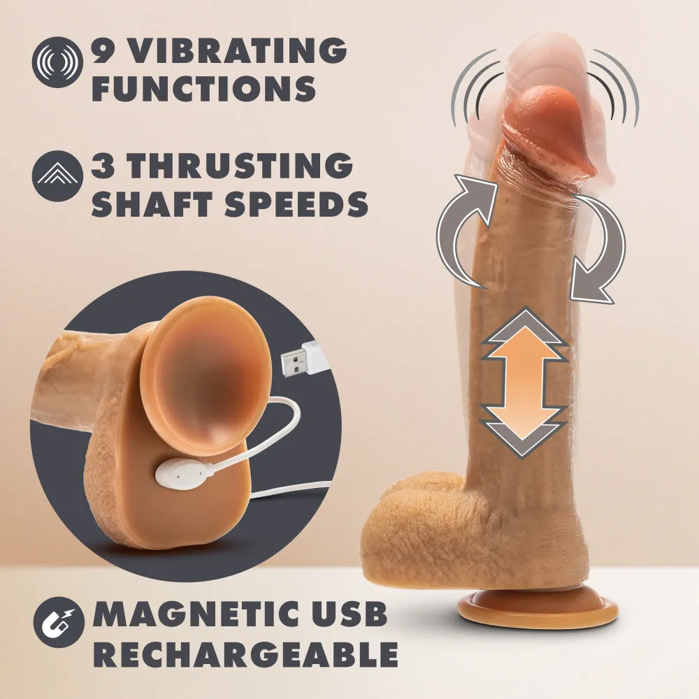 Dr. Skin Silicone By Blush® | Dr. Phillips 9 Inch Vibrating And Thrusting Dildo – Soft Liquid Silicone Realistic Penis With Wireless Remote Control – Beige