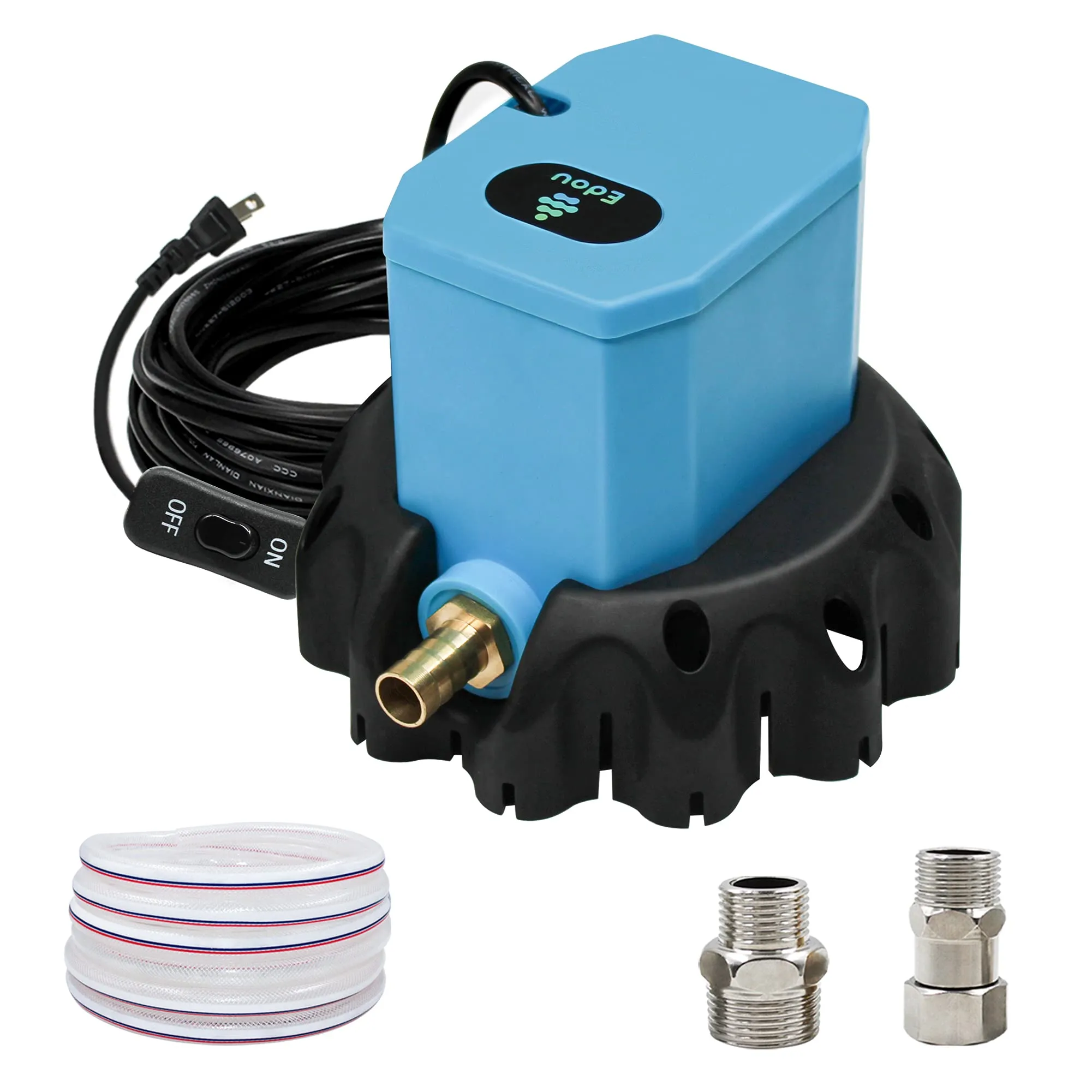 EDOU 1200 GPH Swimming Pool Cover Pump ,Including 16' Drainage Hose and 3 Adapters,Ideal