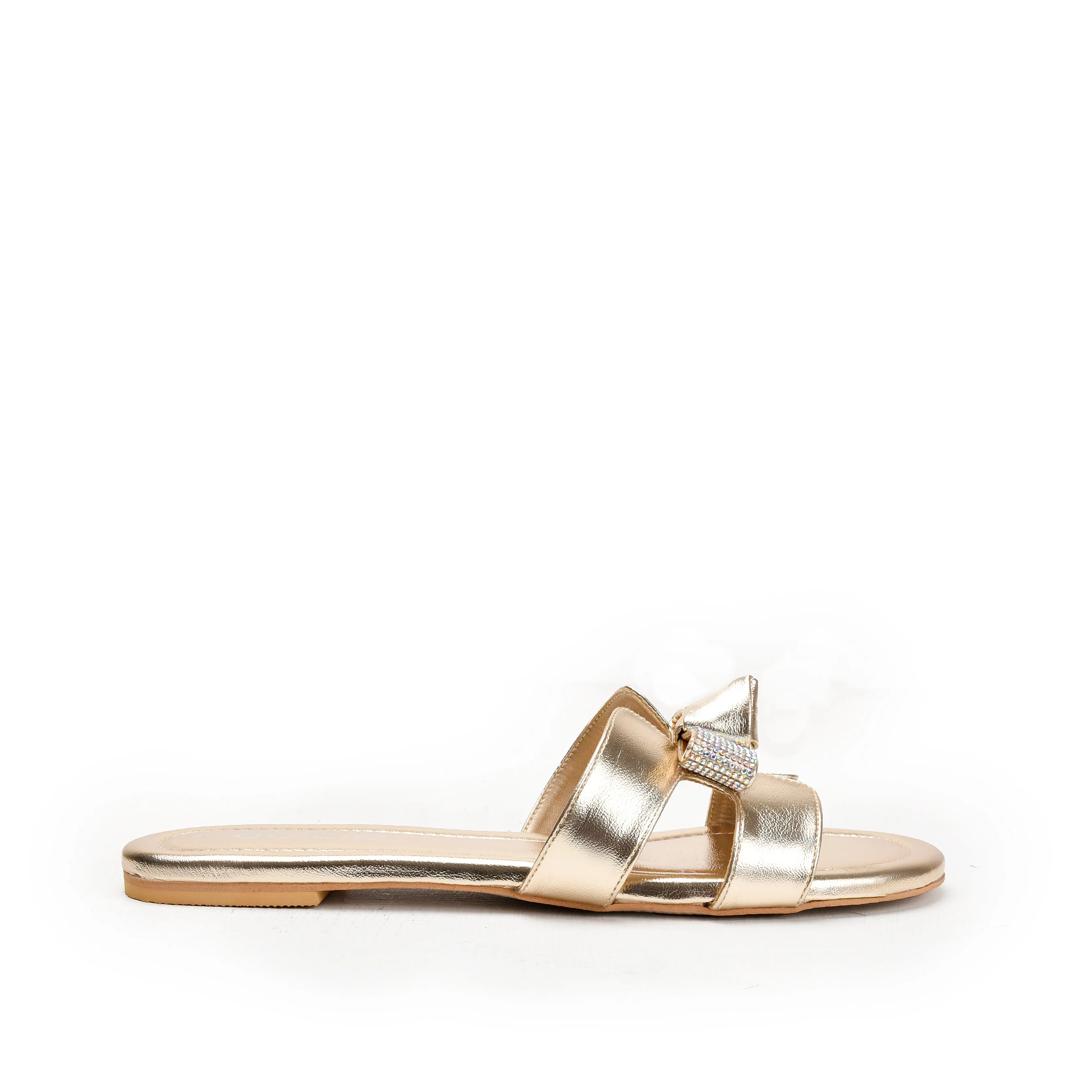 Elegant Gold Bow Slide Flats | 539L-X