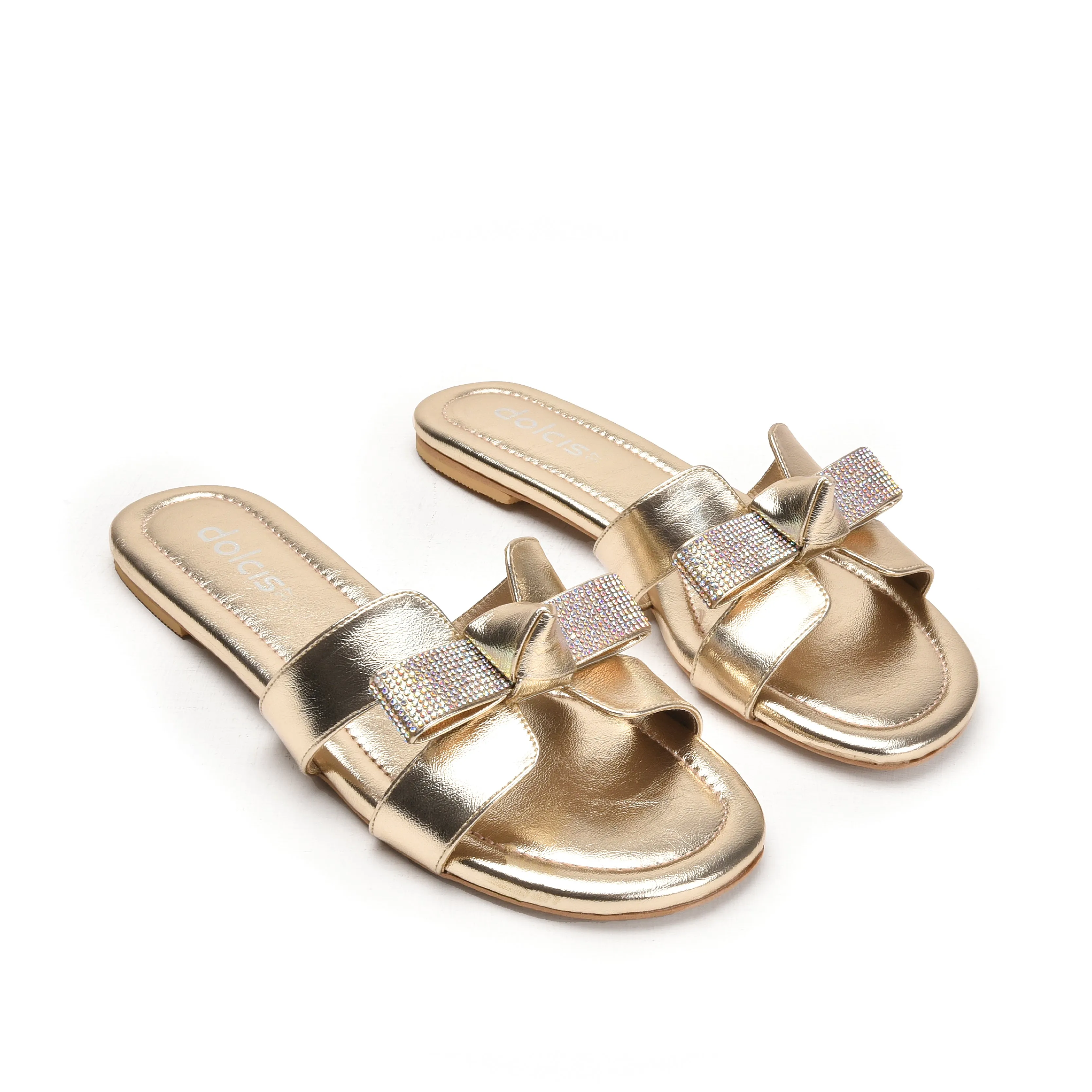 Elegant Gold Bow Slide Flats | 539L-X