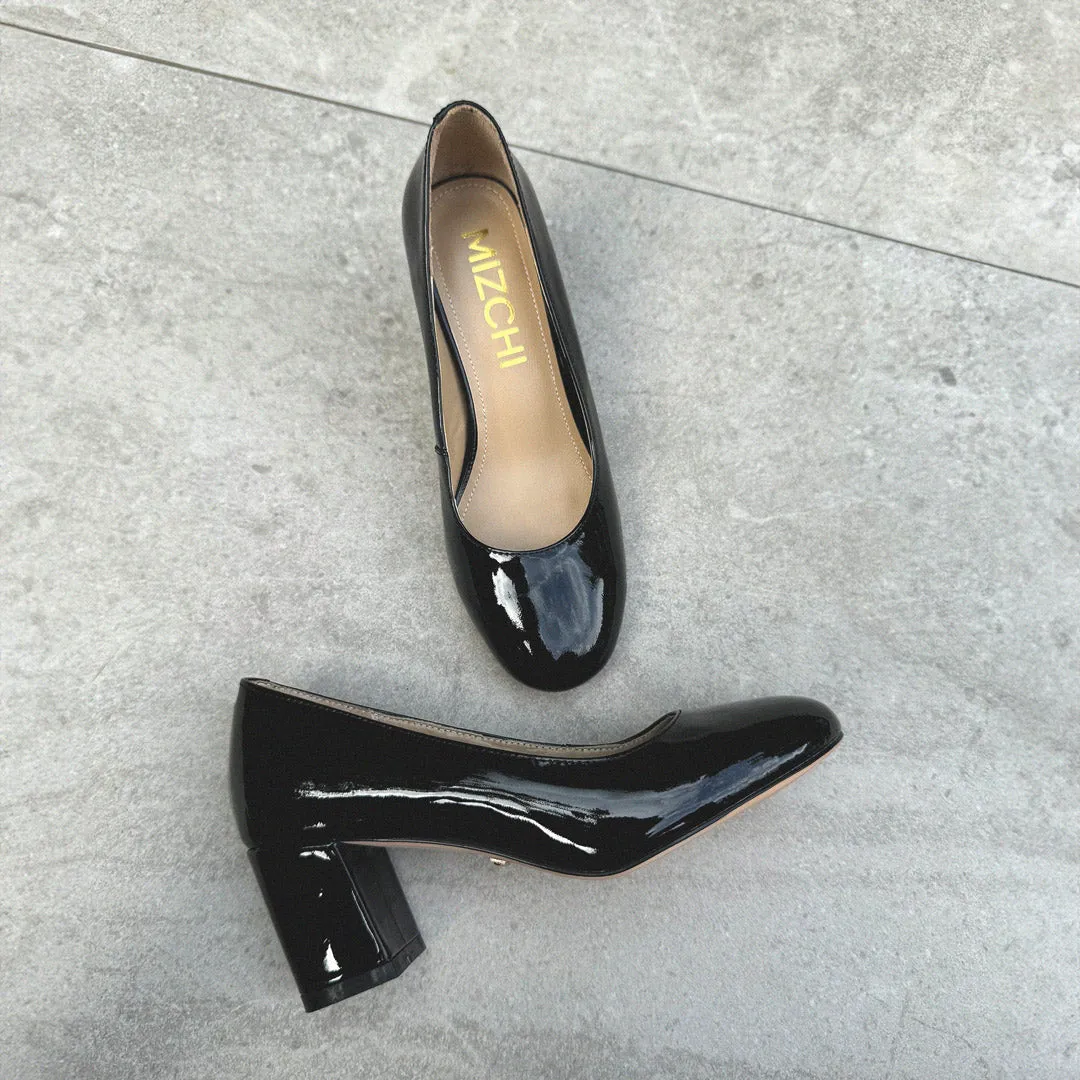 *FIONA - black patent chunky heel pump*