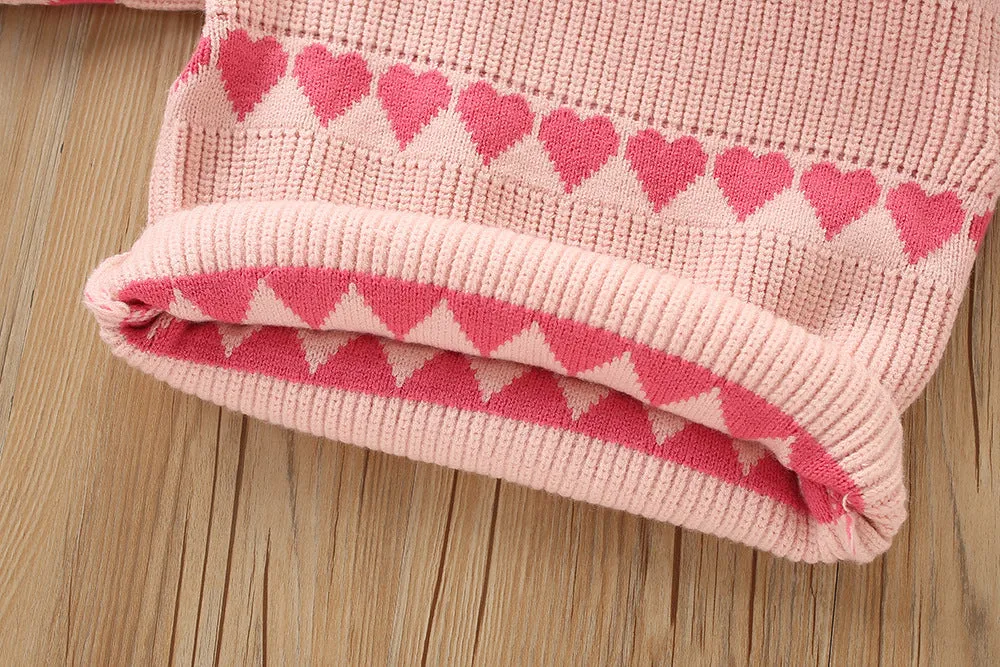 Girls knitted skirt suit autumn and winter new sweet heart-shaped sweater two-piece set