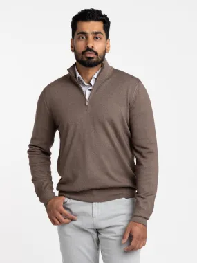 Hazelnut Brown Wool Quarter Zip Sweater