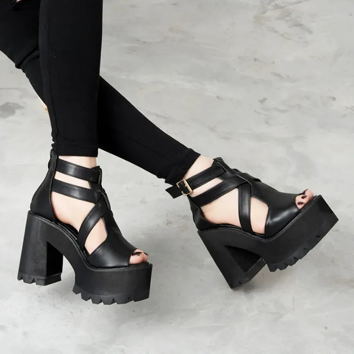 Joskaa 2024 New Black Sandals Chunky Heel