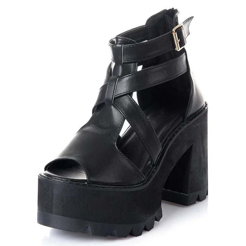 Joskaa 2024 New Black Sandals Chunky Heel