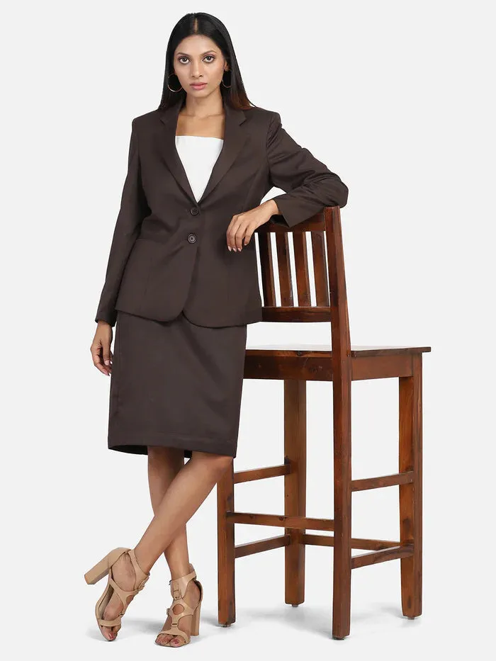 Ladies Formal Poly Cotton Skirt Suit - Chocolate Brown