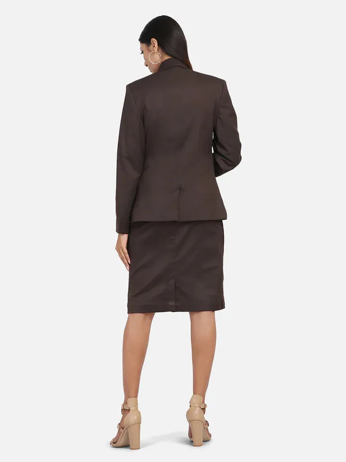 Ladies Formal Poly Cotton Skirt Suit - Chocolate Brown