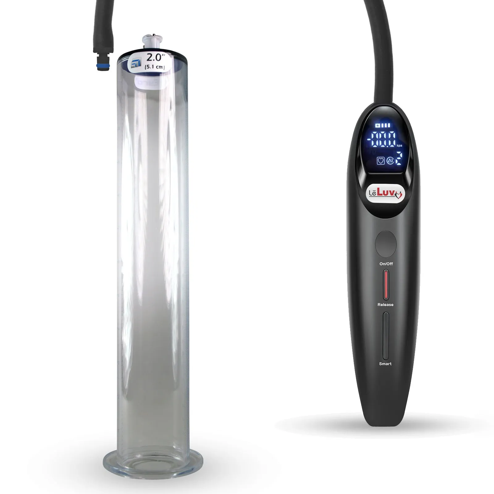 LeLuv Magna Smart LCD Penis Pump | 9 or 12 Inch Length Cylinder | Wide Flange