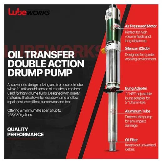 Lubeworks GUL002 High Flow Rate 8.5 GPM 32LPM 1:1 Air Operated Pneumatic Oil Transfer Pump New