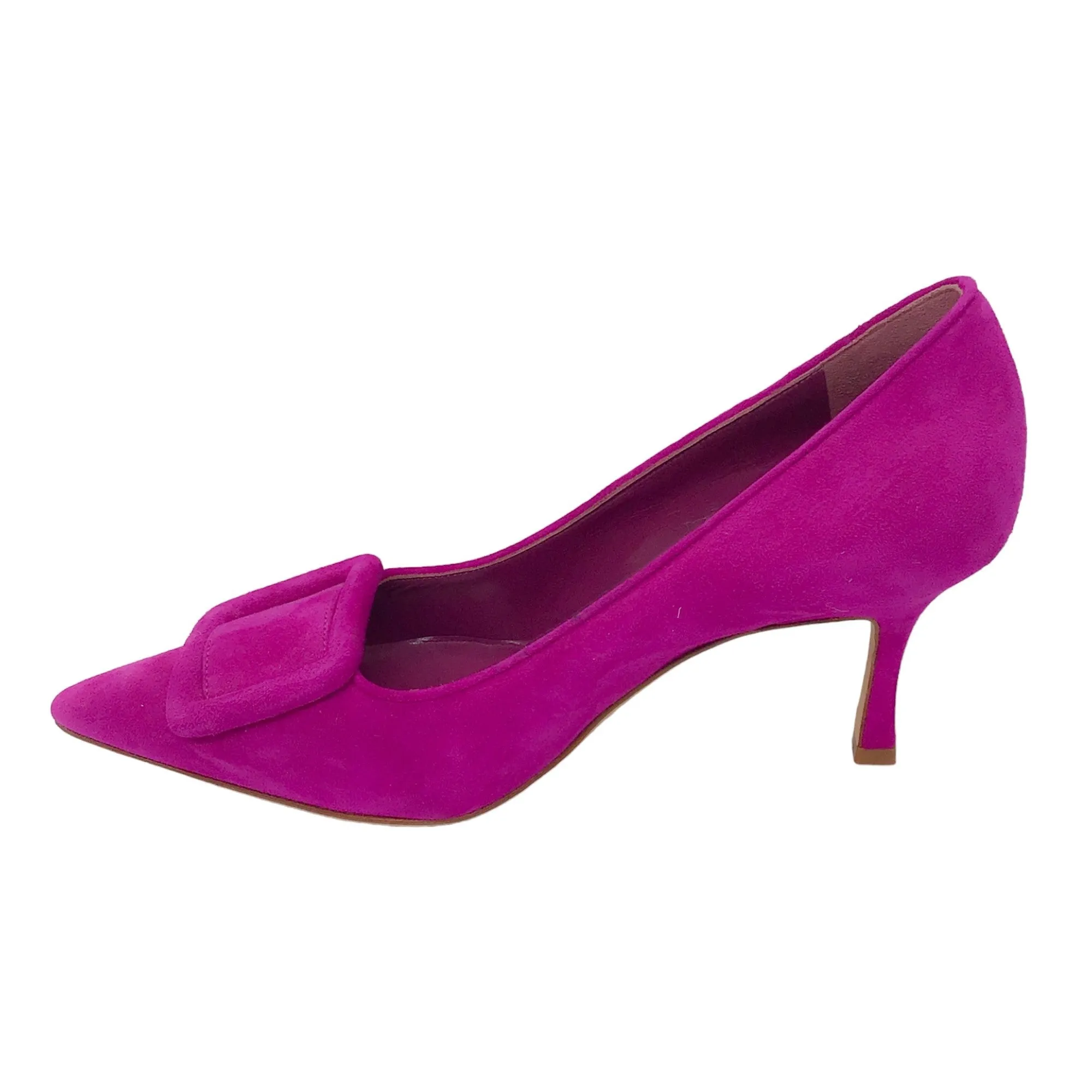 Manolo Blahnik Purple Buckle Detail Pointed Toe Suede Pumps