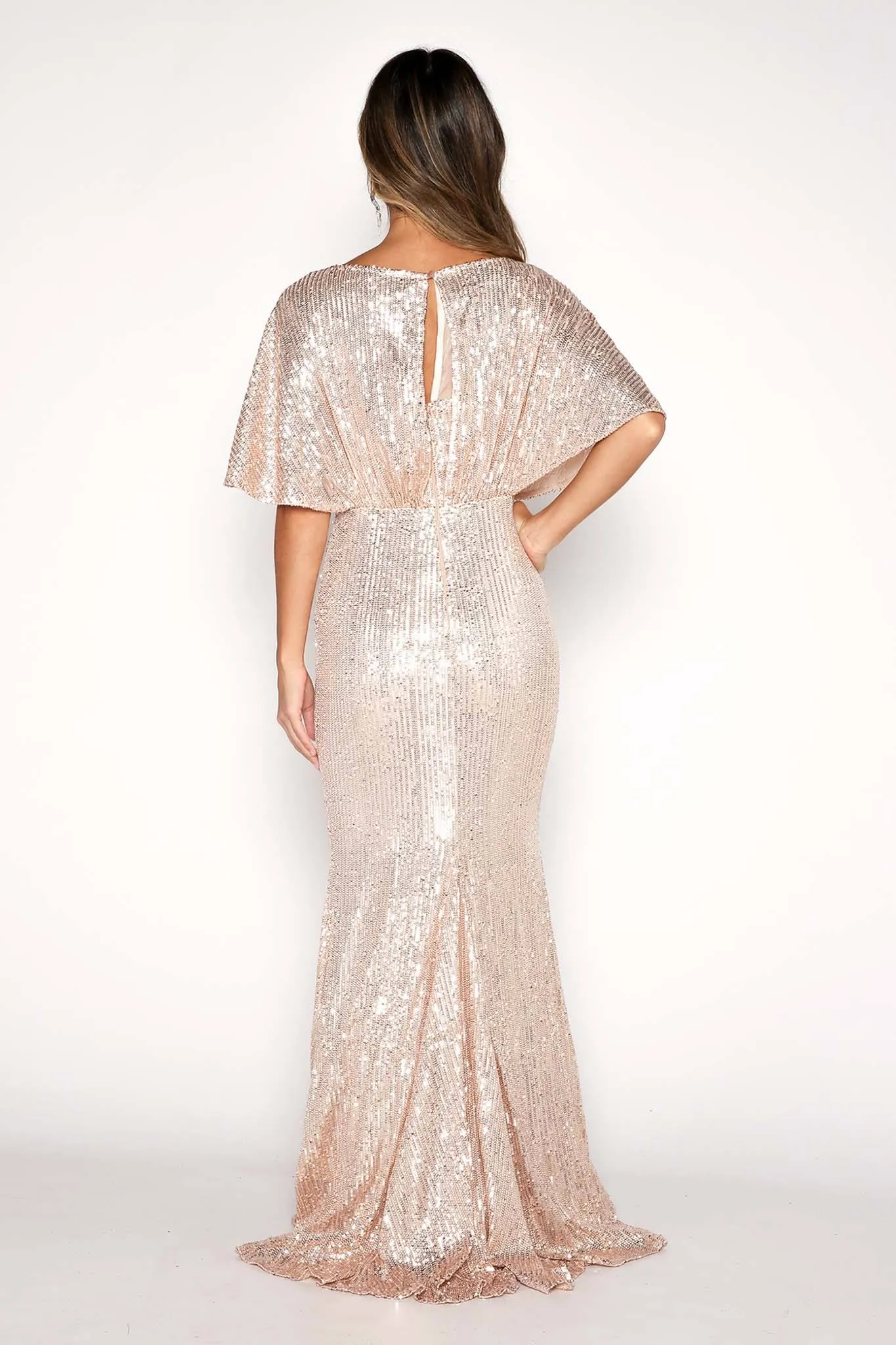 Margaret Butterfly-Sleeve Sequin Maxi Dress - Gold