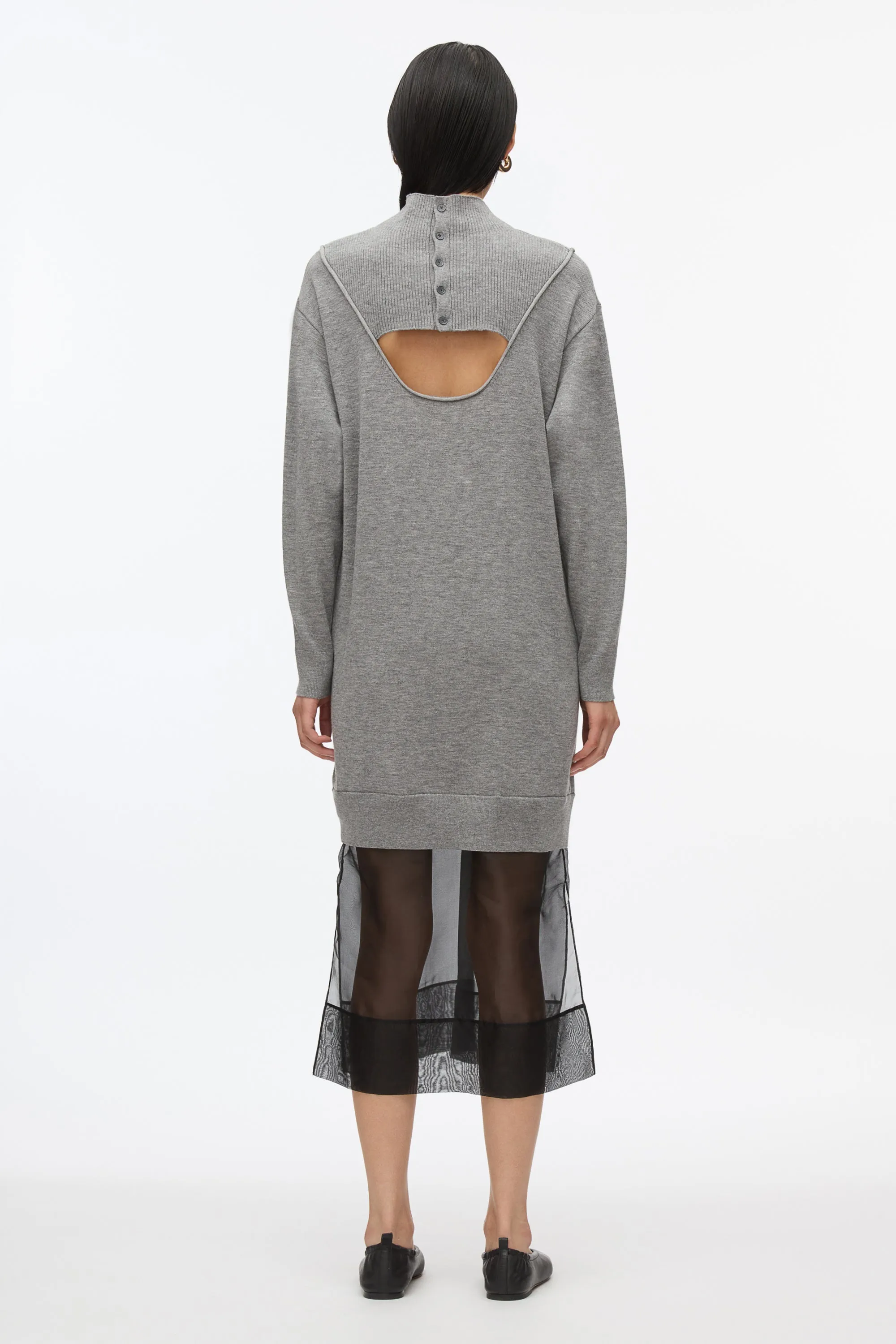 Mockneck Knit Dress with Lace Inlay