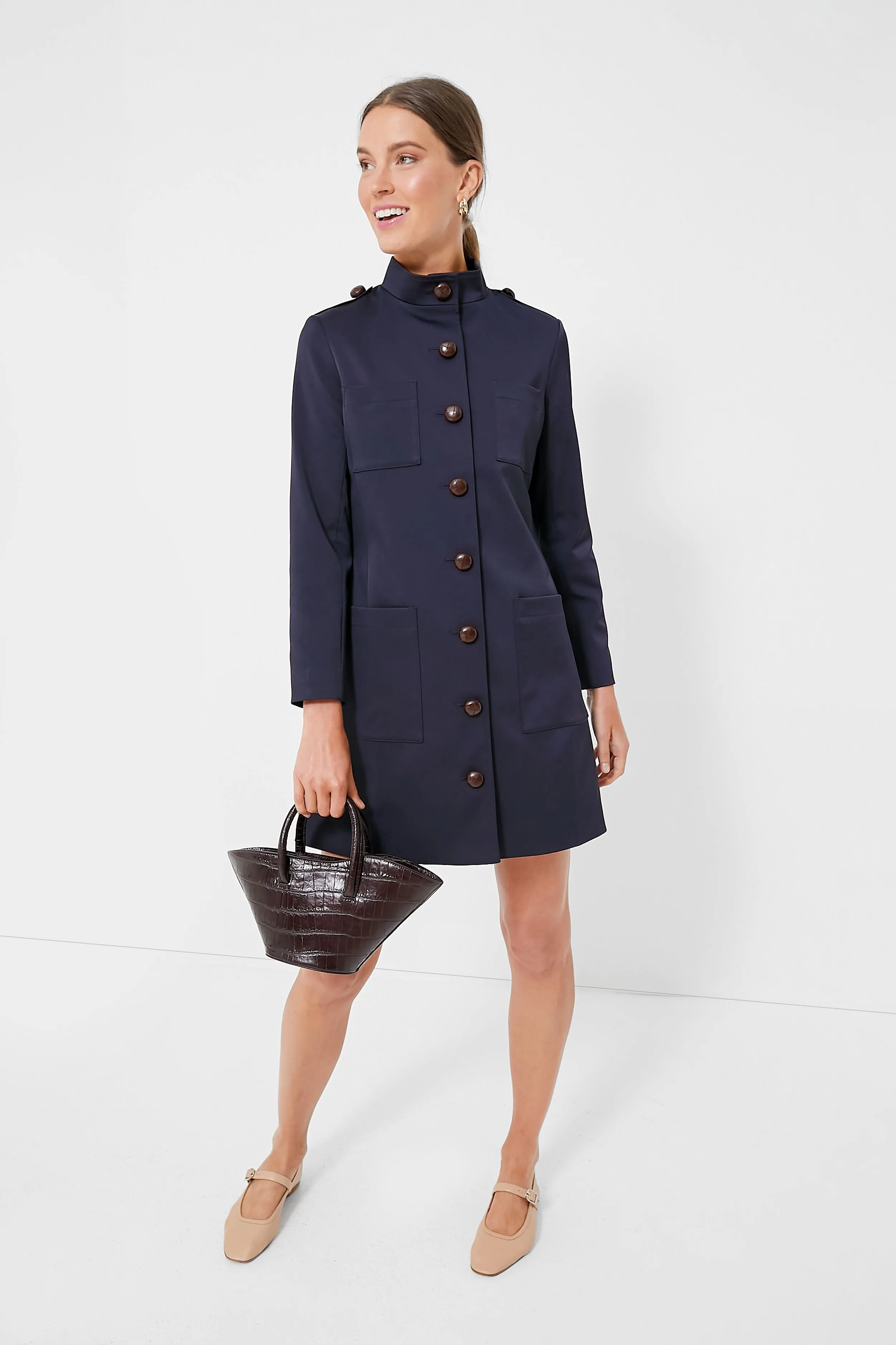 Navy Buttoned Darcey Dress