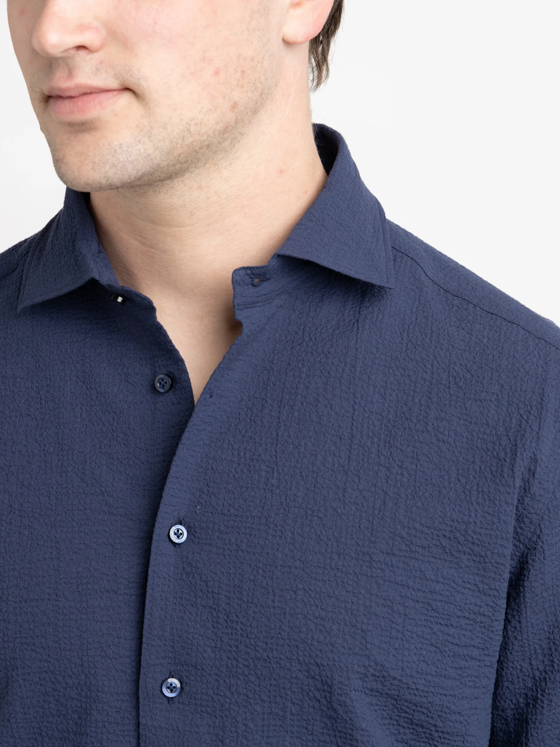 Navy Seersucker Dress Shirt