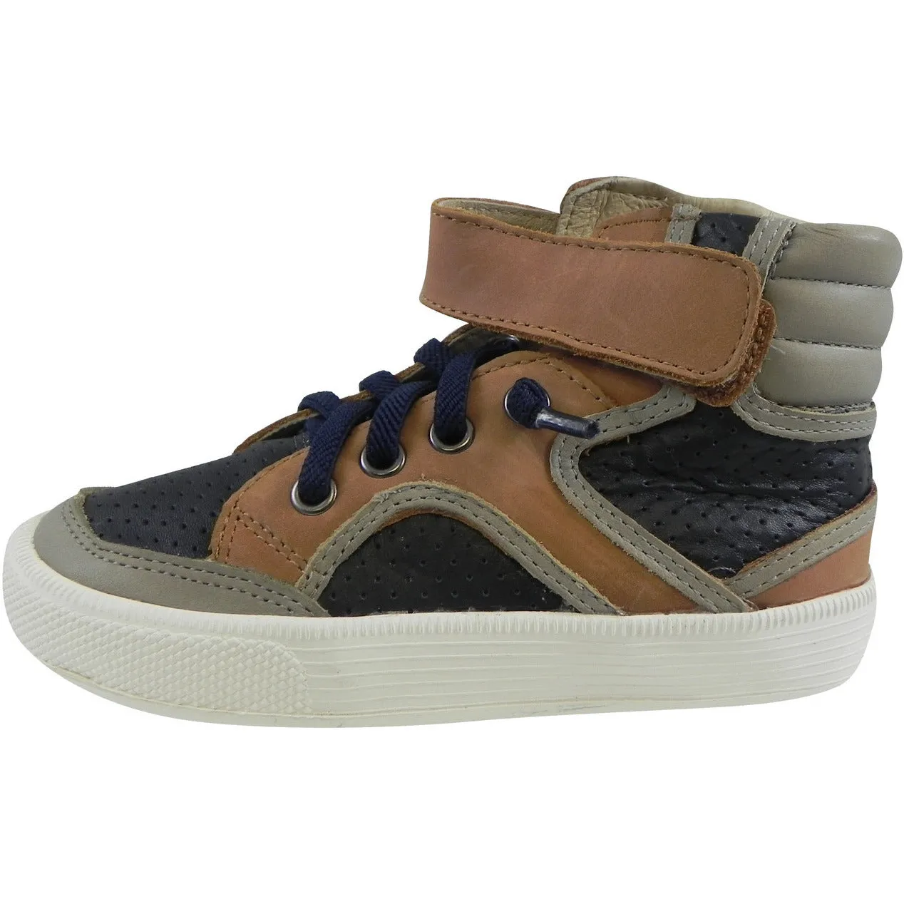 Old Soles 1027 Boy's Tan Navy Grey High Cred Leather Lace Up High Tops Sneaker